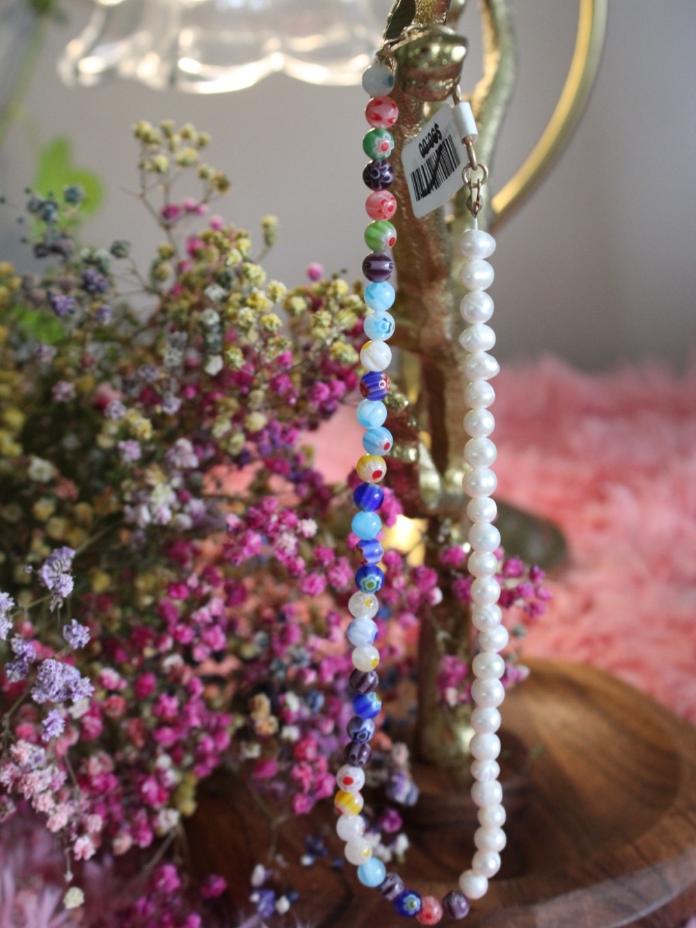 Free People Freshwater Pearl & Multicolor Millefiori Glass Beaded Necklace